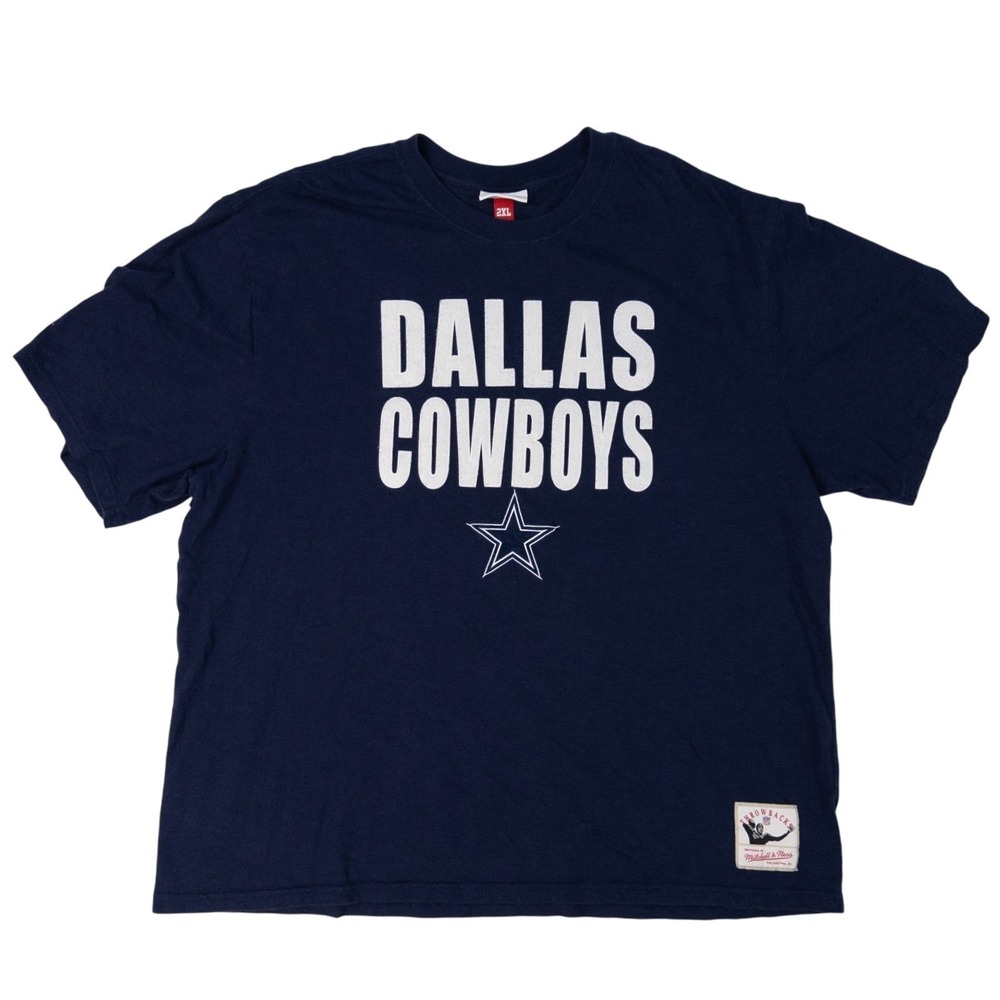 Mitchell & Ness Dallas Cowboys T-Shirt Mens Size XXL‎ Throwback Stitched Blue